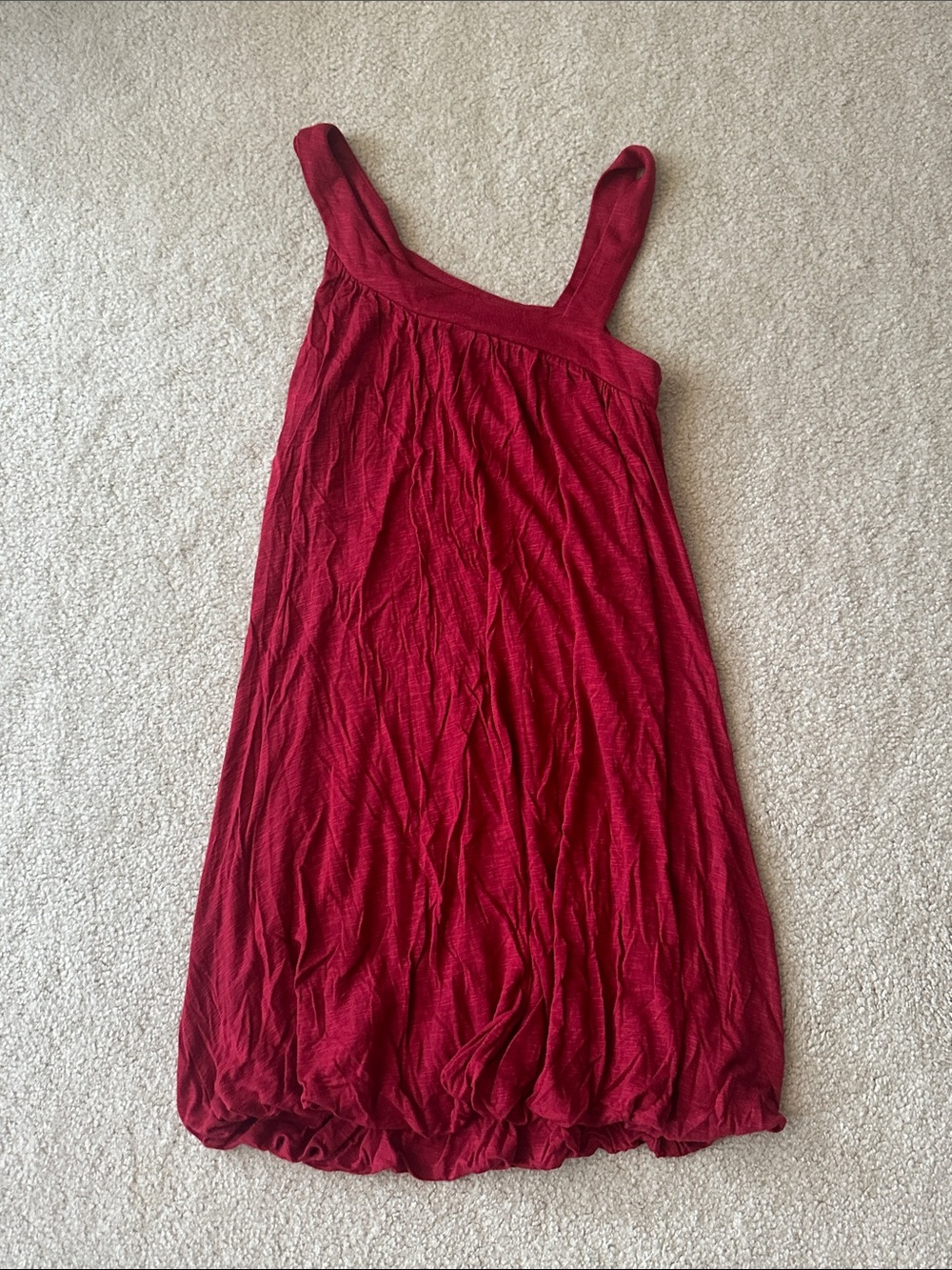 Red Bubble-Hem Summer Dress